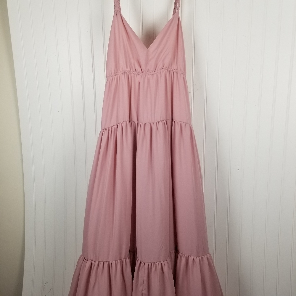 Lulus Sunshine Bound Mauve Pink Tiered Maxi Dress V Neck Adjustable Size Large - Picture 15 of 16